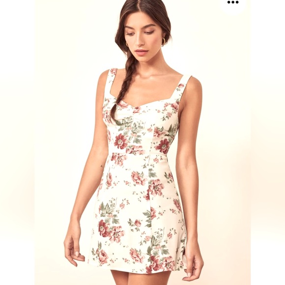 Reformation Fairfax Print Sundress, Mini Dress Size 8 Floral White Red Green - Picture 1 of 13